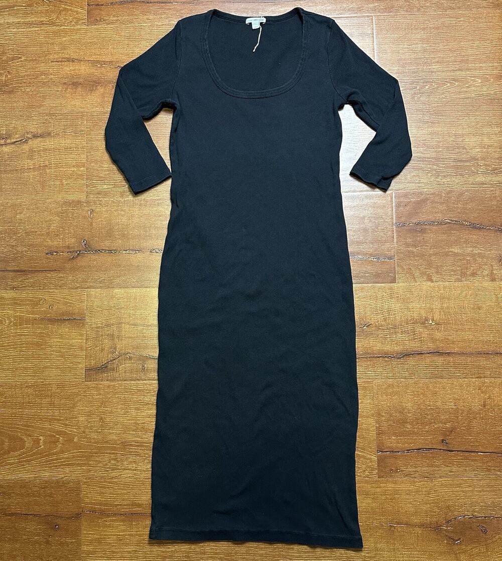 James Perse Dress Womens 4 Black 3/4 Sleeve Scoop Neck Maxi Modern Minimal City